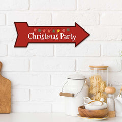 Arrow Shape Plus Christmas Party 12x4" Wall or Door Sign | Christmas Holiday Decoration