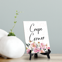 Crepe Corner Table Sign with Easel, Floral Watercolor Design (6" x 8")