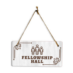 Fellowship Hall 5x10 Hanging Plus Wall or Door Sign | Religious Rustic Wood Sign