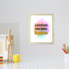 Designs ByLITA A Disciplined Mind Brings Happiness, Framed Wall Art Print | Buddhist Quotes Motivational Decor