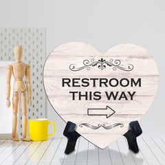 Signs ByLITA Heart Restroom This Way, Wood Color, Table Sign (6"x5")