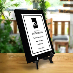 Real Estate Theme Customizable Black Frame Award Plaque | Easel Mount Option | Recognition of Achievement and Service Personalizable Plaques