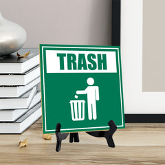 Trash 5"x 5" Square Table Sign With Acrylic Easel | Home & Office Decor