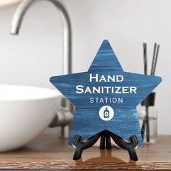 Sign ByLITA Hand Sanitizer Station, Wood Color, Star Table Sign (6"x5")