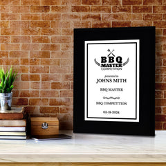 BBQ Master Competition Customizable Black Frame Award Plaque | Easel Mount Option | Achievement and Recognition Personalizable Plaques