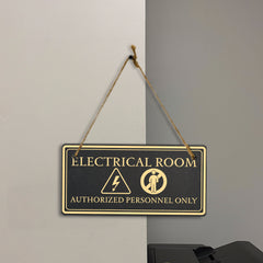 Electrical Room Authorized Personnel Only 5x10 Hanging Plus Wall or Door Sign | Rustic Twine | Workplace Safety Signage