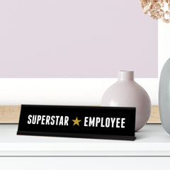 Superstar Employee, Star Black Frame, Desk Sign 2x8"