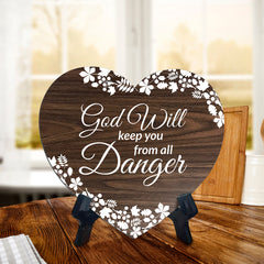 God Will Keep You From All Danger Heart Shape Table Sign (6 x 5.4") | God's Grace Home Decoration