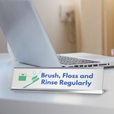 Signs ByLITA Brush, Floss and Rinse Regularly Dental Office Decor Silver Frame, Desk Sign (2x8“)