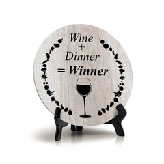 Round Wine + Dinner = Winner, Wood Color, Circle Table Sign (5x5")