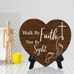 Sign ByLITA Heart Walk By Faith Not By Sight, Wood Color, Table Sign (6"x5")