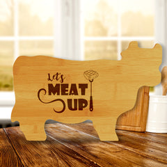 Let's Meat Up 14.75 x 9.75" Cow Shape Cutting Board | Funny Kitchen Chopping Board
