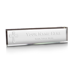 Church Themed, Cross Design Personalized Acrylic Desk Sign (2 x 10")