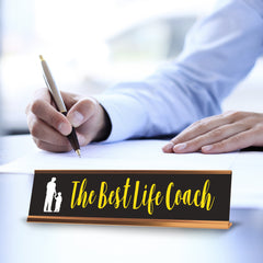 Signs ByLITA The Best Life Coach Gold Frame, Desk Sign (2x8")