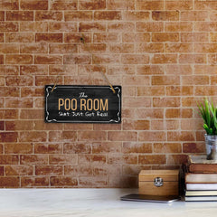The Poo Room Sh*t Just Got Real 5x10 Hanging Plus Wall or Door Sign | Funny Home Decor