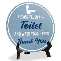 Please Flush The Toilet And Wash Your Hands Thank You (5 x 5“) Circle Table Sign with Acrylic Stand | Funny Home Decor