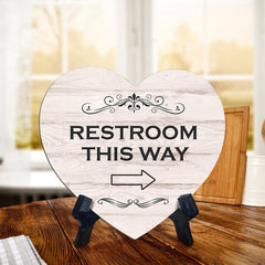 Signs ByLITA Heart Restroom This Way, Wood Color, Table Sign (6"x5")