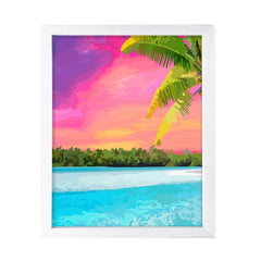 Tropical Palm Beach Dusk Framed Wall Print Easy Installation | Beautiful Sunsets | Stylish Modern Decoration For The Home and Office