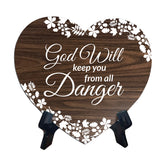 God Will Keep You From All Danger Heart Shape Table Sign (6 x 5.4") | God's Grace Home Decoration