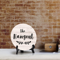 Signs ByLITA Circle The Hangout Wood Color, Entrance Decor Table Sign (5"x5')