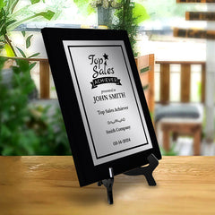 Top Sales Achiever Customizable Black Frame Award Plaque | Easel Mount Option | Achievement and Recognition Personalizable Plaques