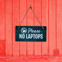 Please No Laptops 5x10 Hanging Plus Wall or Door Sign | Cafe Etiquette Signage