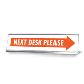 Next Desk Please, Orange Silver Frame, Desk Sign (2x8")