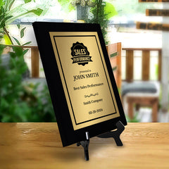 Sales Performance Customizable Black Frame Award Plaque | Easel Mount Option | Achievement and Recognition Personalizable Plaques