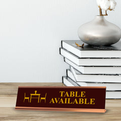 Table Available, Brown Silver Frame, Desk Sign (2x8")