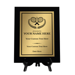 Tennis Customizable Black Frame Wooden Award Plaque | Easel Mount Option | Achievement and Recognition Personalizable Plaques