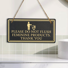Please Do Not Flush Feminine Products. Thank you 5x10 Hanging Plus Wall or Door Sign | Restroom Hygiene Signage