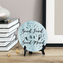 Round Good Food is a Good Mood, Blue Wood Color, Circle Table Sign (5x5")