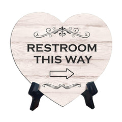 Signs ByLITA Heart Restroom This Way, Wood Color, Table Sign (6"x5")