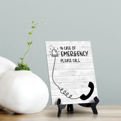 In case of Emergency, please call Wipe Dry Table Sign (6x8") Office And Home Reminders | Personal Schedule | No Pen Included