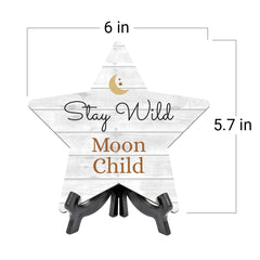 Sign ByLITA Stay Wild, Moon Child, Wood Color, Star Bathroom Table Sign (6"x5")