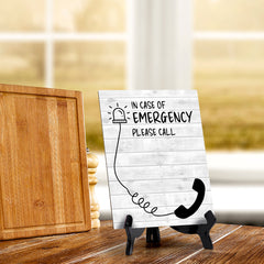 In case of Emergency, please call Wipe Dry Table Sign (6x8") Office And Home Reminders | Personal Schedule | No Pen Included