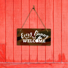 Every Bunny Welcome 5x10 Hanging Wall or Door Sign | Funny Religious Home Decor