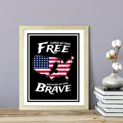 Designs ByLITA Land of The Free Because of the Brave, Wall Print Art | USA Patriotic Decoration (Unframed or Framed)