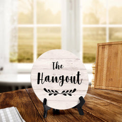 Signs ByLITA Circle The Hangout Wood Color, Entrance Decor Table Sign (5"x5')