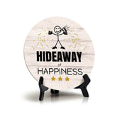 Signs ByLITA Circle Hideaway of Happiness Wood Color, Table Sign (5"x5")