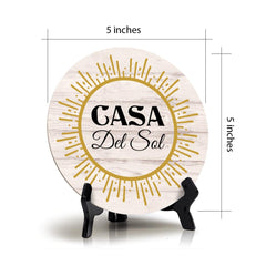 Signs ByLITA Circle Casa Del Sol Wood Color, Entrance Decor Table Sign (5"x5")