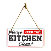 Please Keep Kitchen Clean 5x10 Hanging Plus Wall or Door Sign | Rustic Twine | Office and Shared Living Signage