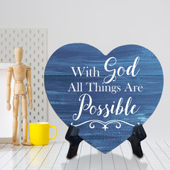 Sign ByLITA Heart With God All Things Are Possible, Blue Wood Color, Table Sign (6"x5")