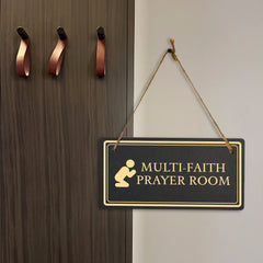 Multi-Faith Prayer Room 5x10 Hanging Plus Wall or Door Sign | Rustic Twine | Workplace Religion Signage