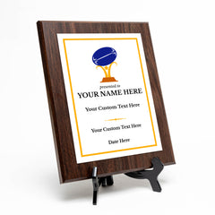 Rugby Customizable Wooden Award Plaque | Easel Mount Option | Achievement and Recognition Personalizable Plaques