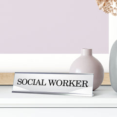 Signs ByLITA Social Worker Silver Frame, Novelty Desk Sign (2x8?)