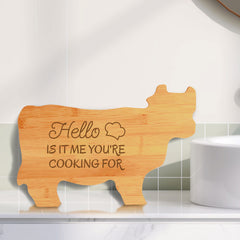 Hello Is It Me You're Cooking For (14.75 x 9.75") Cow Shape Cutting Board | Funny Decorative Kitchen Chopping Board