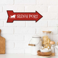 Arrow Shape Plus Sleigh Port 12x4" Wall or Door Sign | Christmas Holiday Decoration