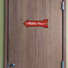 Arrow Shape Plus Mistletoe Kisses 12x4" Wall or Door Sign | Christmas Holiday Decoration