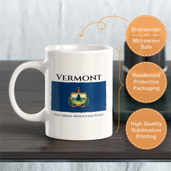 Designs ByLITA Vermont: The Green Mountain State 11oz Plastic or Ceramic Coffee Mug| States Flag Collection Mug